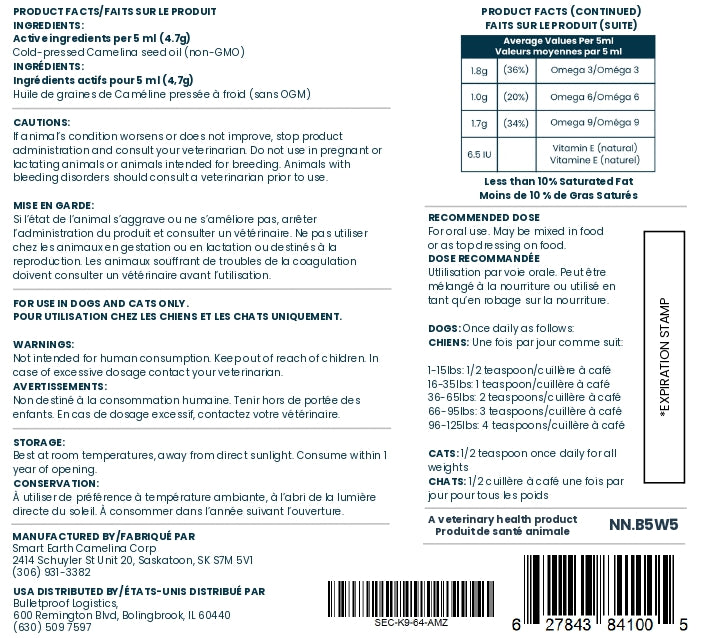 Back label of a pet product with text, ingredients, and nutritional information.